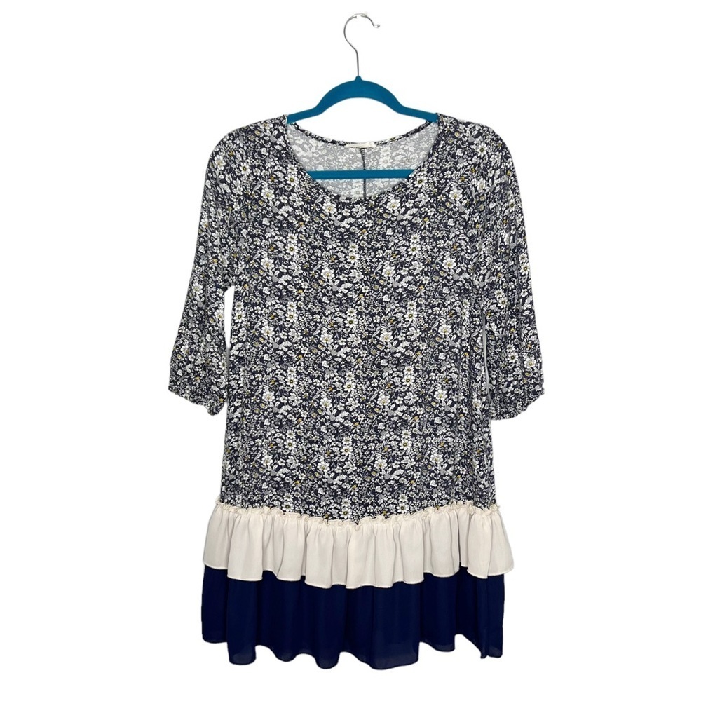 Flamingo Urban Ditsy Floral Double Ruffle Hem Blouse